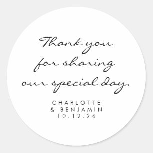 Sticker Rond Classique Minimaliste Écriture Blanche Mariage Mer