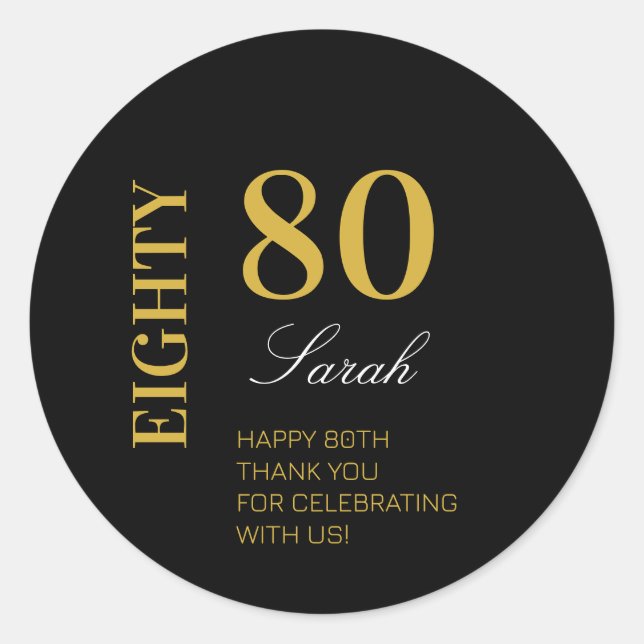 Sticker Rond Classique moderne Noir, Blanc & Or 80e anniversair (Devant)