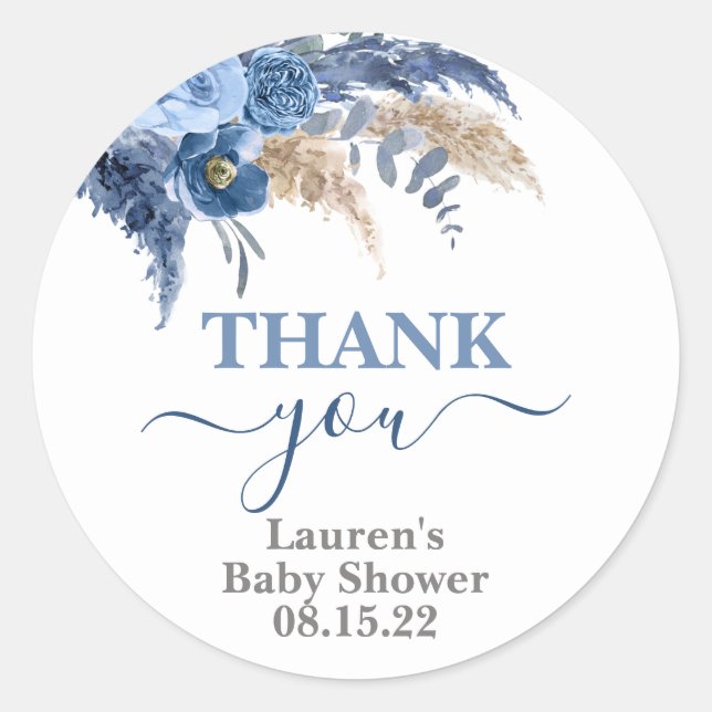 Sticker rond classique Pampas Grass Boy Baby showe (Devant)