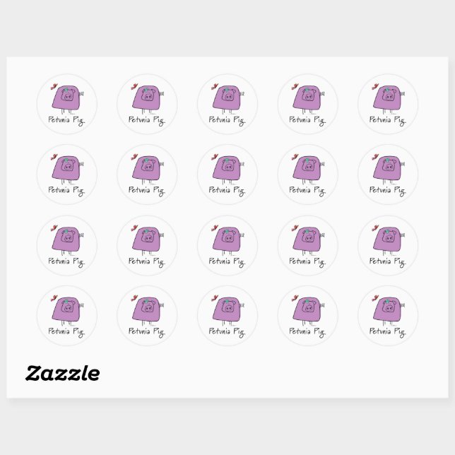 Sticker rond classique pour cochon pétunien (pourp (Feuille)