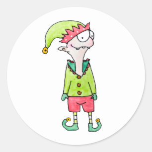 Sticker rond classique pour elfe de Noël drôle