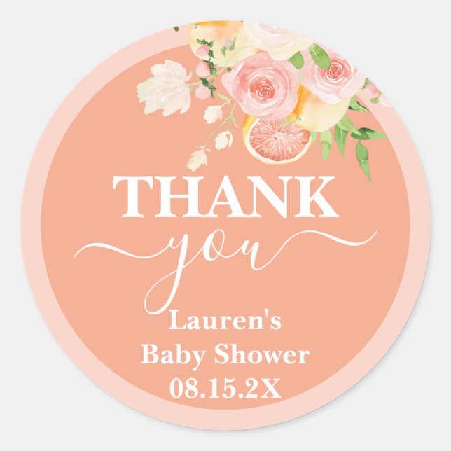 Sticker rond classique pour fille Baby shower Citr (Devant)