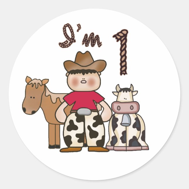 Sticker rond classique premier anniversaire Cowboy (Devant)