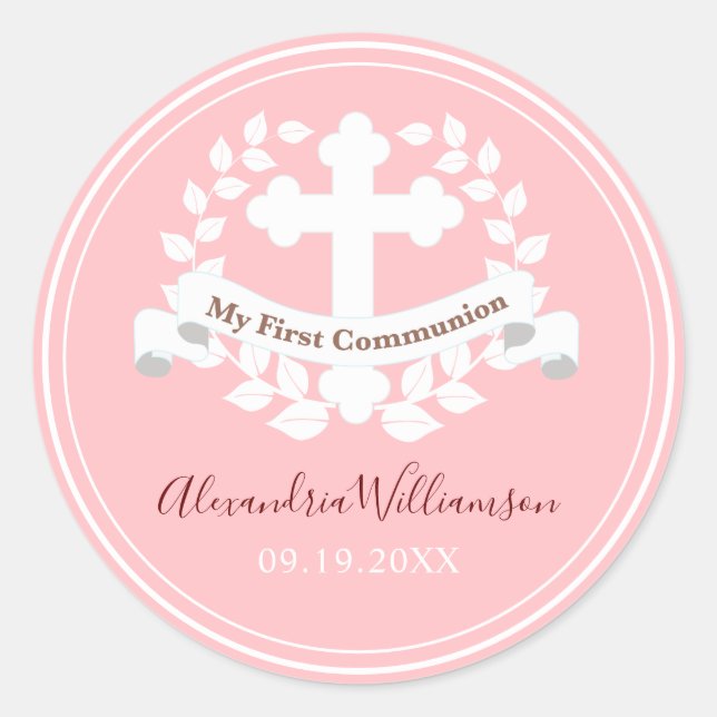 Sticker rond classique première communion fille ro (Devant)