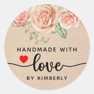 Sticker rond classique rose fait main avec amour