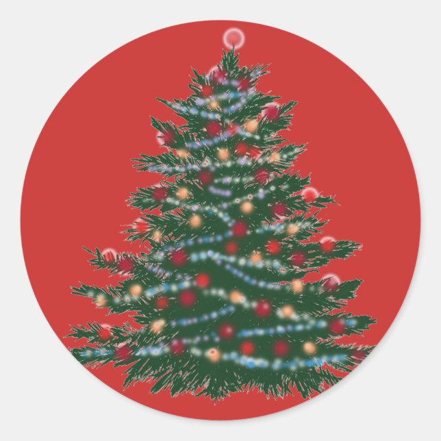 Sticker rond classique rouge, Holiday Tree brillan (Devant)