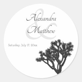 Sticker Rond Classique Simple élégant B&W Joshua tree Silhouett