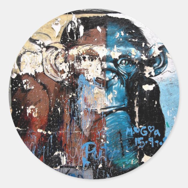 Sticker rond classique singe, brillant (Devant)