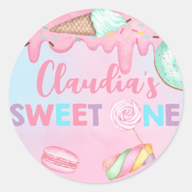 Sticker rond classique, Sweet Un anniversaire. (Devant)