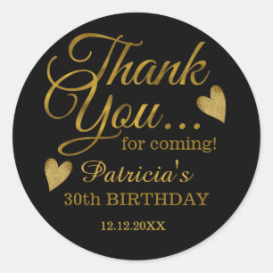 Sticker Rond Classy Black and Gold 30th Birthday Merci