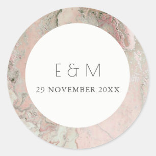 STICKER ROND CLASSY ROSE DUSKY ROSE OR AGATE MONOGRAM MARIAGE