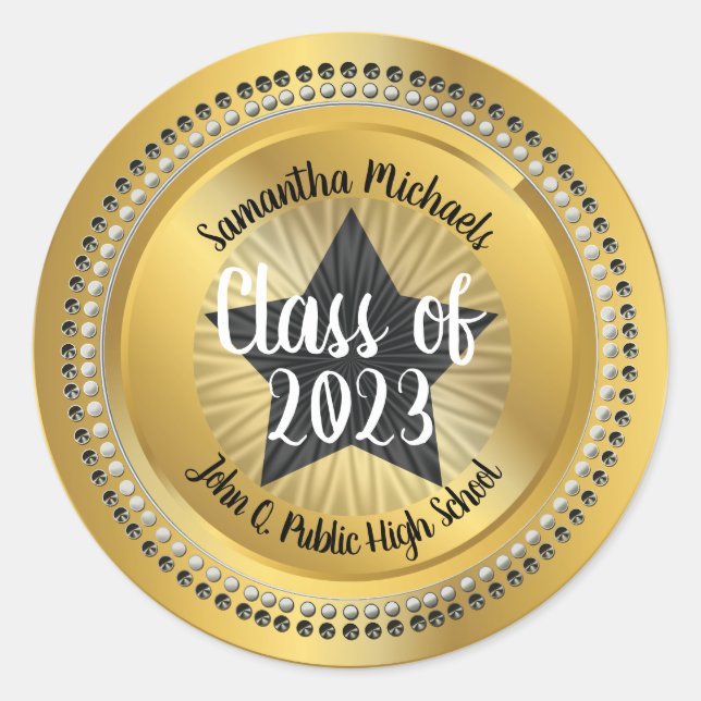 Sticker Rond Classy Star Gold Class of 2023 Graduation (Devant)