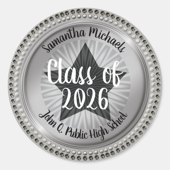 Sticker Rond Classy Star Silver Class of 2023 Graduation (Devant)