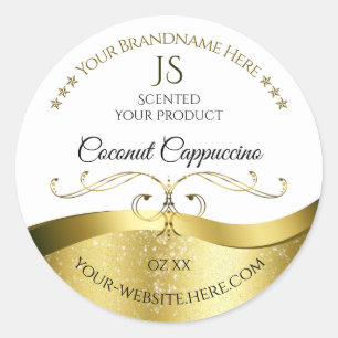 Sticker Rond Classy Wavy Gold Décor Clair Blanc Monogramme Étiq
