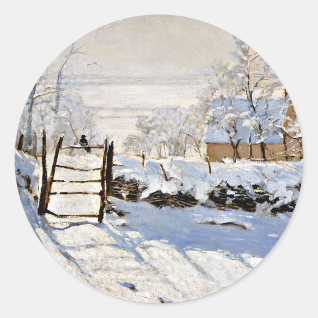 Sticker Rond Claude Monet peinture, La Magpie, (Devant)