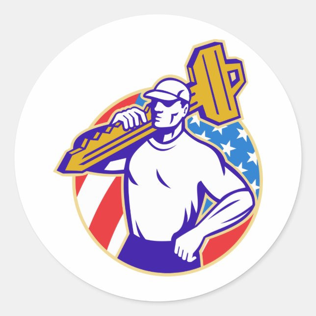 Sticker Rond Clé de serrure avec Drapeau américain (Devant)