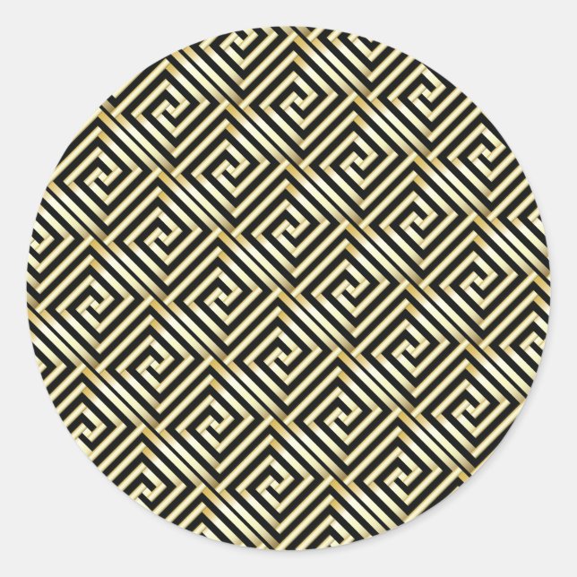 Sticker Rond Clé grecque noire, or motif (Devant)