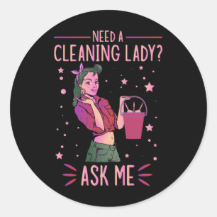 Sticker Rond Cleaning Lady Housekeeper Housekeeping Cleaner Gra