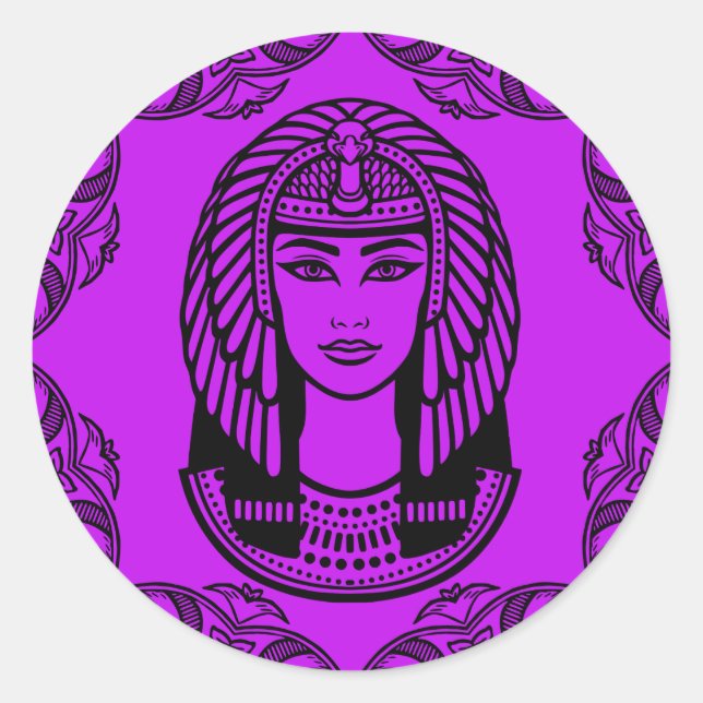 Sticker Rond Cléopâtre égyptien sur violet décoratif (Devant)