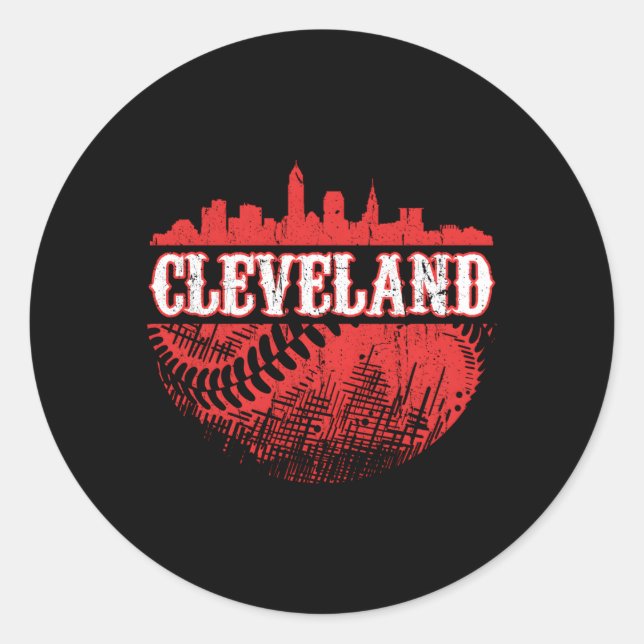 Sticker Rond Cleveland Skyline City Baseball A Rencontré À Game (Devant)