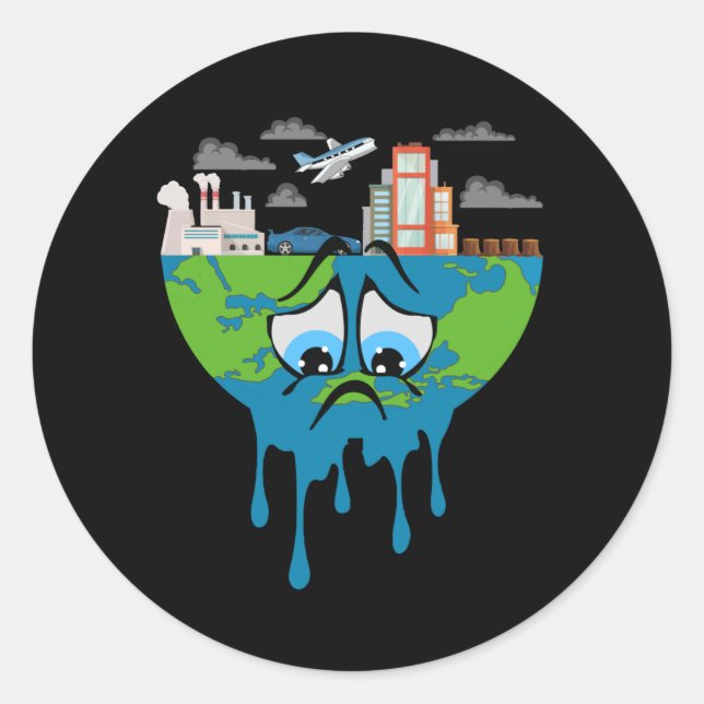 Sticker Rond Climate Change Planet Future Earth CO2 Poison Idea (Devant)