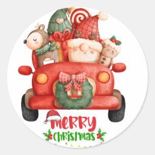 Sticker Rond Clipart d'aquarelle Gnome de Noël