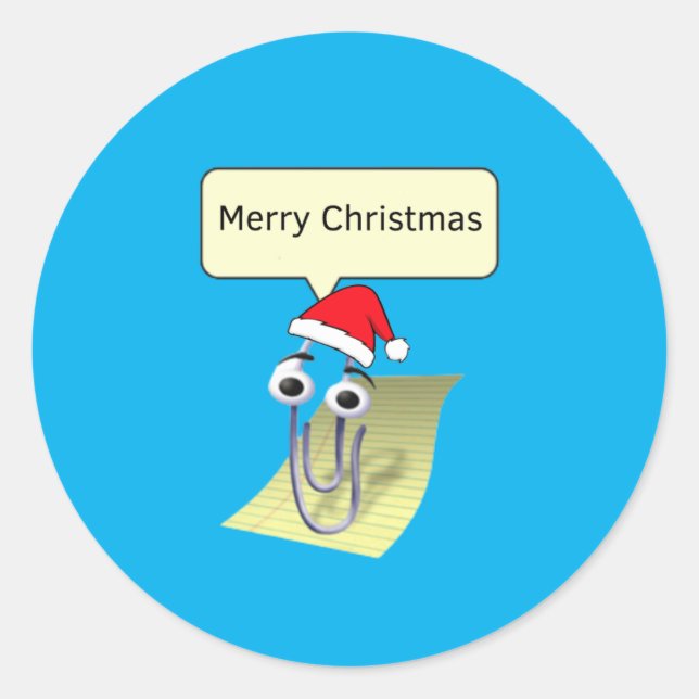Sticker Rond Clippy vous souhaite un joyeux Noël (Devant)