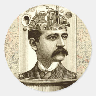 Sticker Rond Clocage Cerveau STEAMPUNK vintage