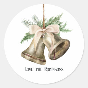 Sticker Rond Cloche de Noël aquarelle neutre pour les Fêtes