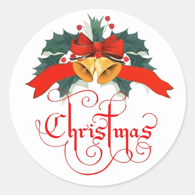 Sticker Rond Cloches de Noël avec texte rouge (Devant)