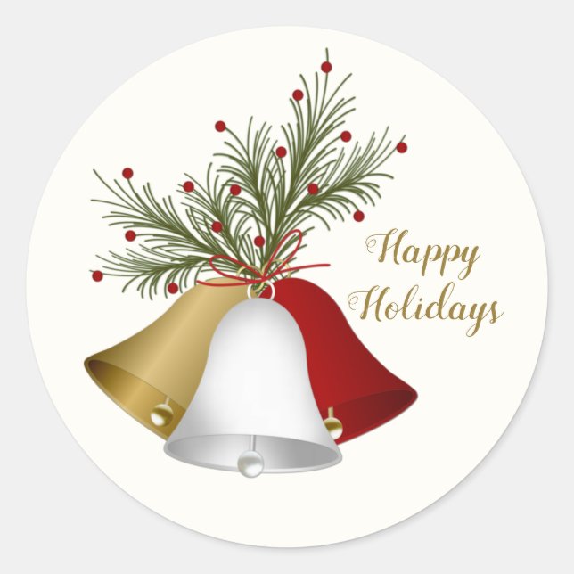 Sticker Rond Cloches de Noël rouge et or, pin (Devant)