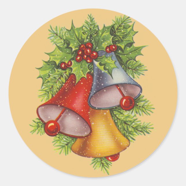Sticker Rond Cloches de Noël sur or (Devant)