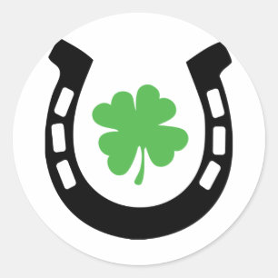 Sticker Rond Clôture de fer à cheval Good Luck - Shamrock