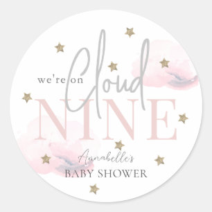 Sticker Rond Cloud 9 Gold Stars Aquarelle Baby shower rose