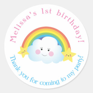 Sticker Rond Cloud et Rainbow Children Anniversaire merci