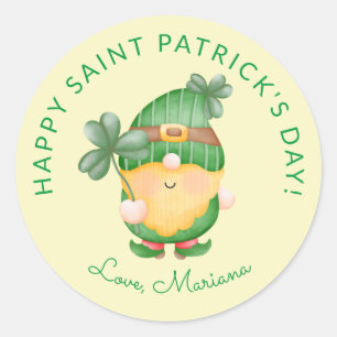 Sticker Rond Clover Gnome Joyeux Saint Patricks Fête Faveurs