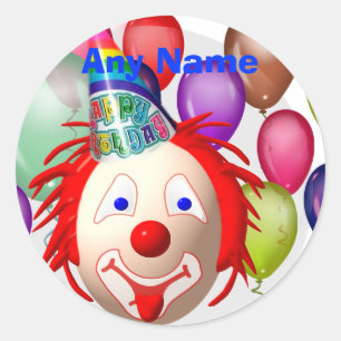 Sticker Rond Clown d'anniversaire, tout nom