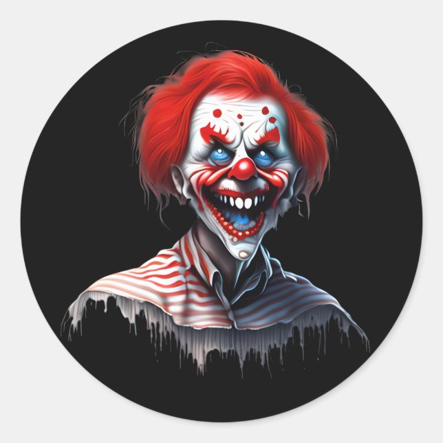 Sticker Rond Clown souriant aux cheveux rouges effrayant (Devant)