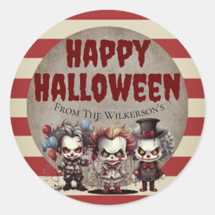 Sticker Rond Clowns effrayants Carnaval d'Halloween Déplaisant