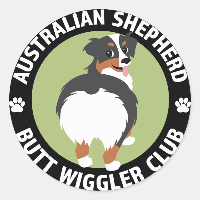 Sticker Rond Club australien de berger Butt Wiggler (Devant)