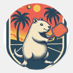 Sticker Rond Club de Pickleball Capybara Logo Rétro - Sport Vin