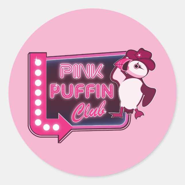 Sticker Rond Club de Puffin rose (Devant)