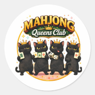 Sticker Rond Club des Reines de Mahjong Chats Noirs Mignons
