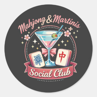 Sticker Rond Club social de Mahjong et Martinis