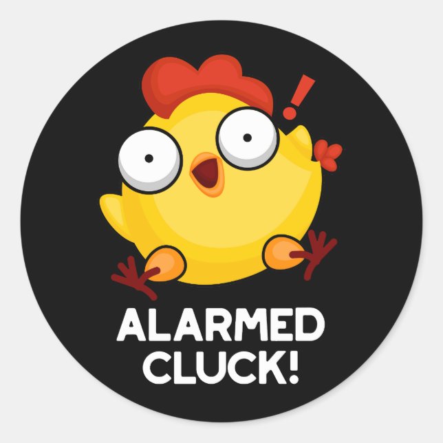 Sticker Rond Cluck Alarmé Funny Chicken Horloge Pun Dark BG (Devant)