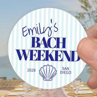 Sticker Rond Coastal Blue Rayé Bach Weekend Shell Classique Ro