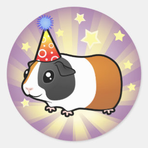 Sticker Rond Cobaye d'anniversaire (cheveux lisses)