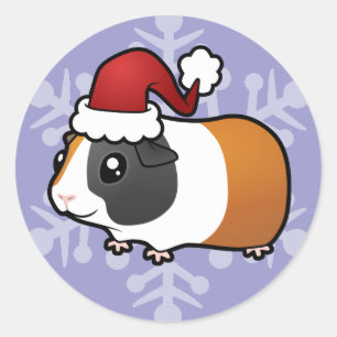 Sticker Rond Cobaye de Noël (cheveux lisses)