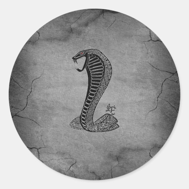 Sticker Rond Cobra chinois cool effets noir et métal (Devant)