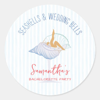 Sticker Rond Cocardes de mariage Coquillages Croisière de plage